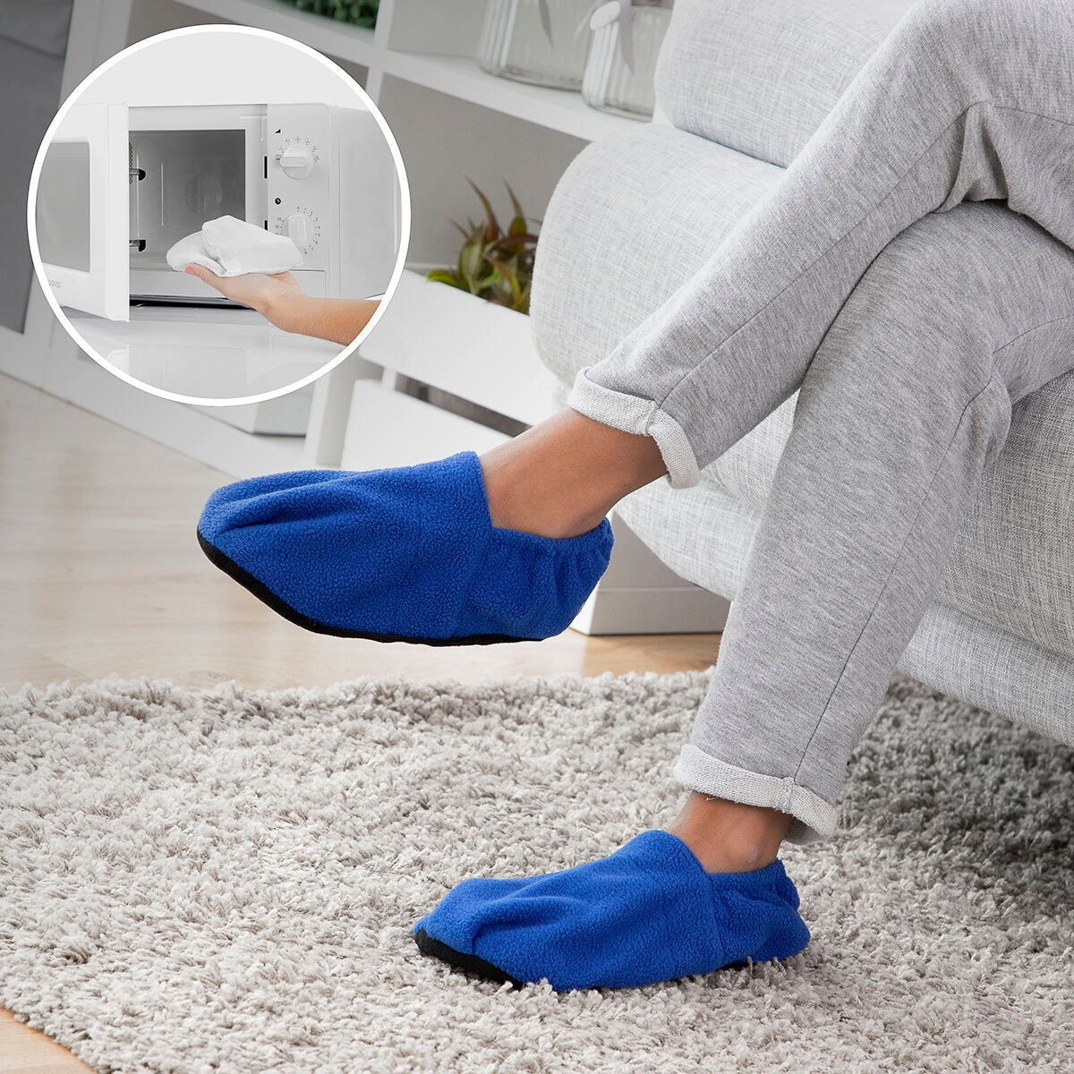 Chaussons chauffants au micro-ondes, coloris bleu
